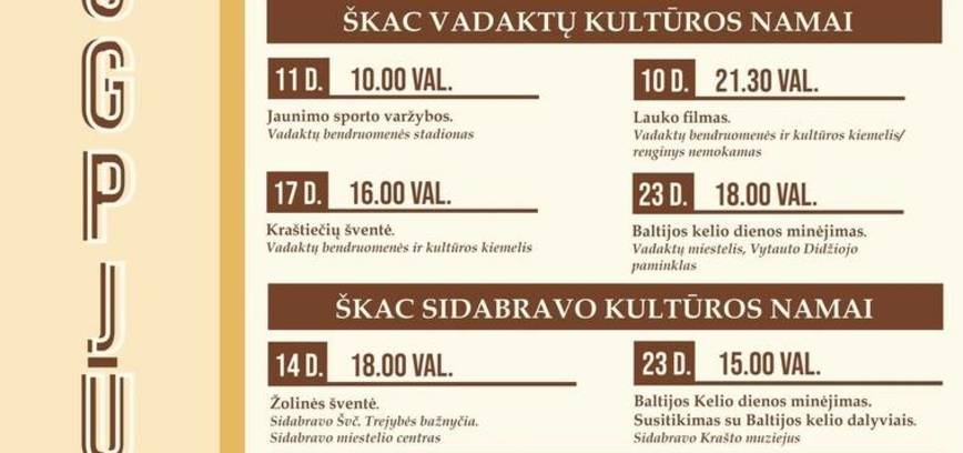 ŠEDUVOS KULTŪROS IR AMATŲ CENTRO RENGINŲ PLANAS