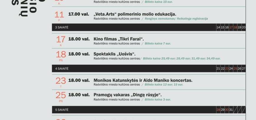 SPALIO MĖNESIO RENGINIŲ PLANAS 