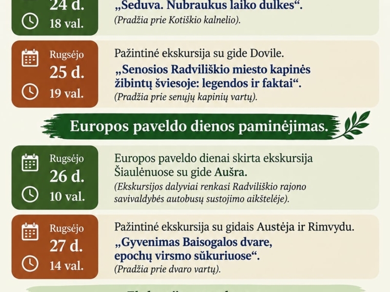 RENGINIAI, SKIRTI EUROPOS PAVELDO IR TURIZMO DIENAI PAMINĖTI